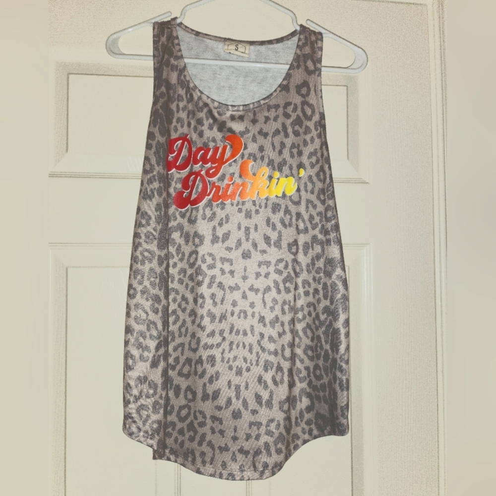 Leopard Print Tank Top with Day Drinkin' Graphic